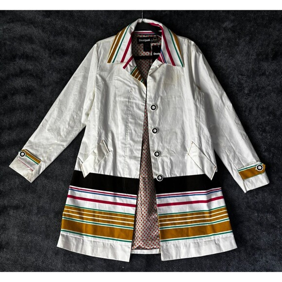 Desigual Coat Rare Botticelli Size 44 NWT Cotton Blend Striped 42E2L05 - Picture 3 of 10
